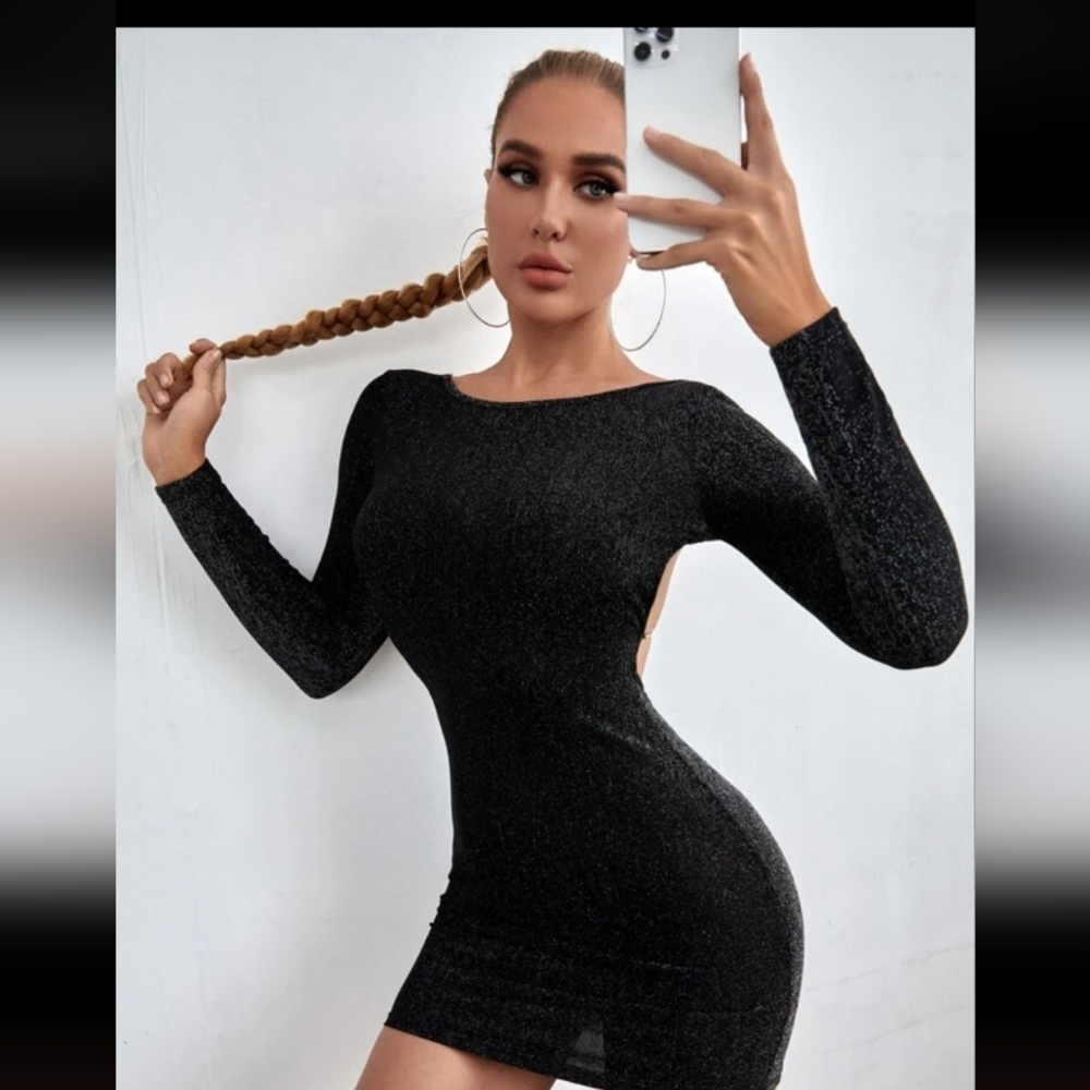 SHEIN SXY Crisscross Backless Glitter Bodycon Dress